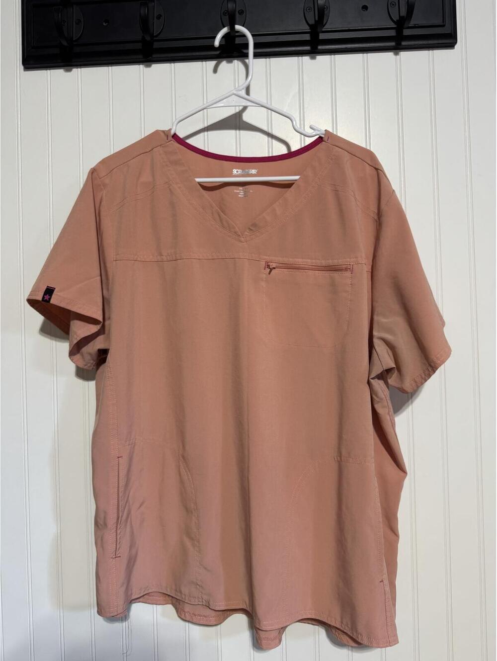 Scrubstar Peach Salmon V-Neck Nursing Scrub Top Zip Pocket Womens 2XL
